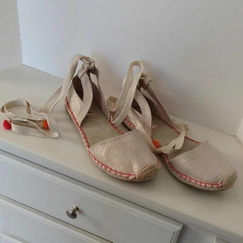 Sugar Beige Tie Ankle Lace Espadrille Flats